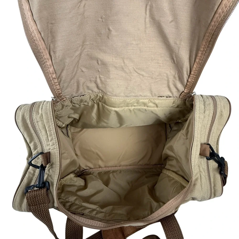 Eddie Bauer Ford Duffel Bag Tan Canvas Travel Gym Weekender‎ Luggage Pocket